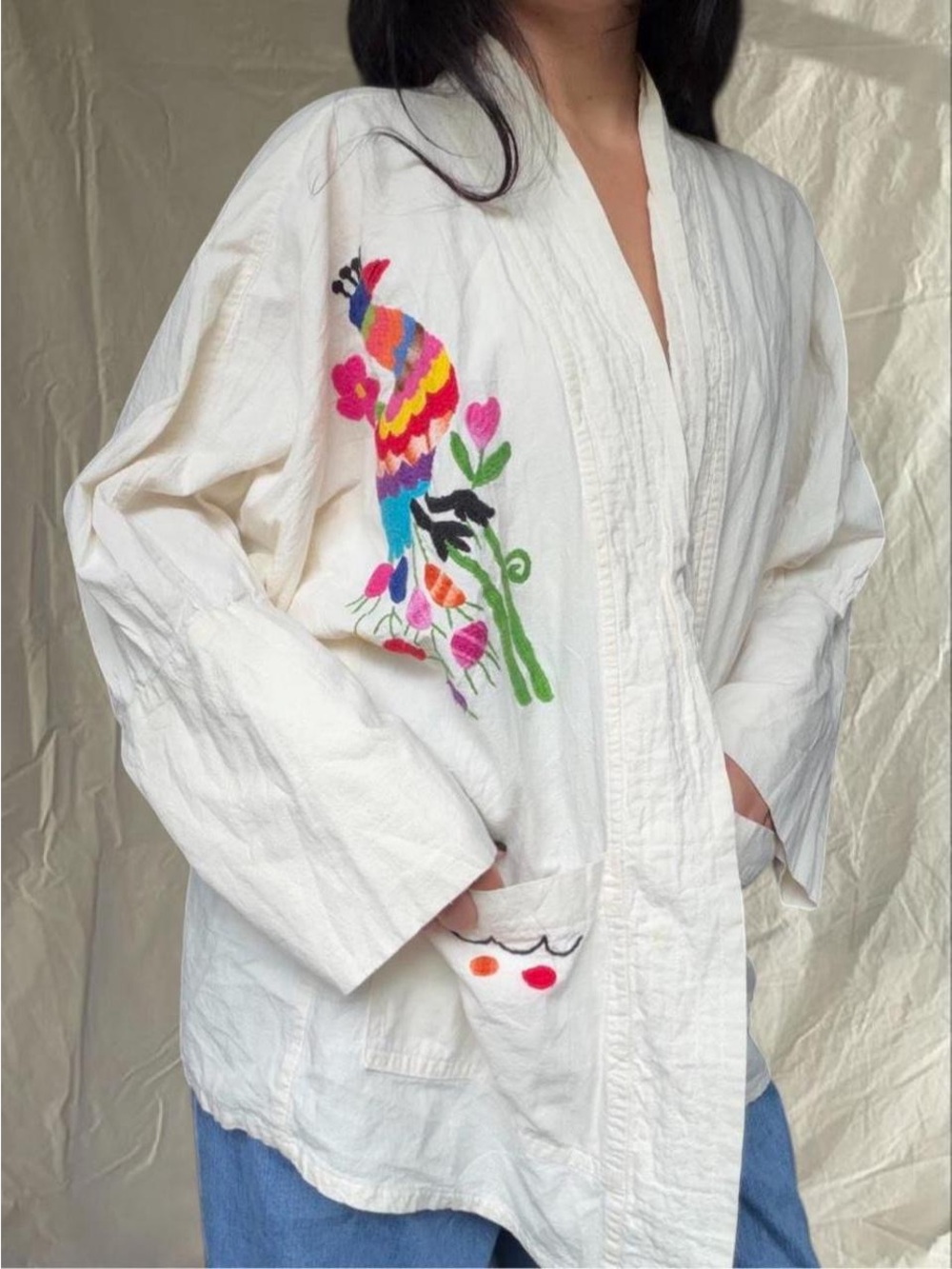 vintage hand embroidered Otomi/Tenango kimono jacket